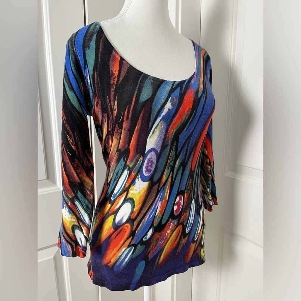 Vintage Y2K Alberto Makali Multicolored Abstract Swirly Blouse-Small